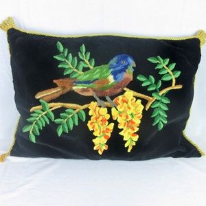 Vintage Punch Needle Embroidery Wool Velvet Pillow